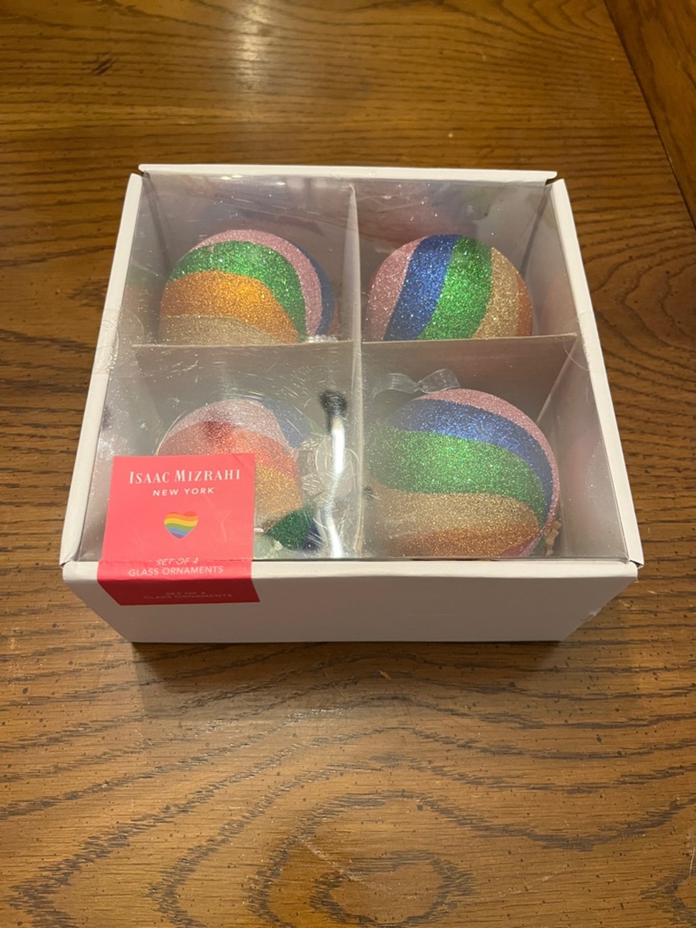 Isaac Mizrahi Glitter Swirl Rainbow Glass Ornaments - Pink, Green, Blue, Gold